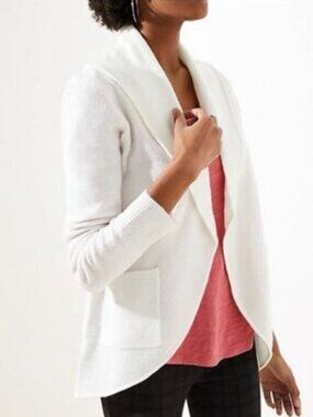 Loft Women's Cozy Open Cardigan Sweater Oversize Long Sleeve White Size M